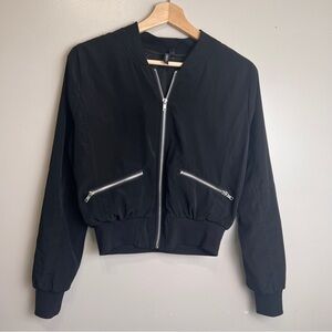 Want and Need Black Bomber Jacket with Silver Zipper Details Women's Size S